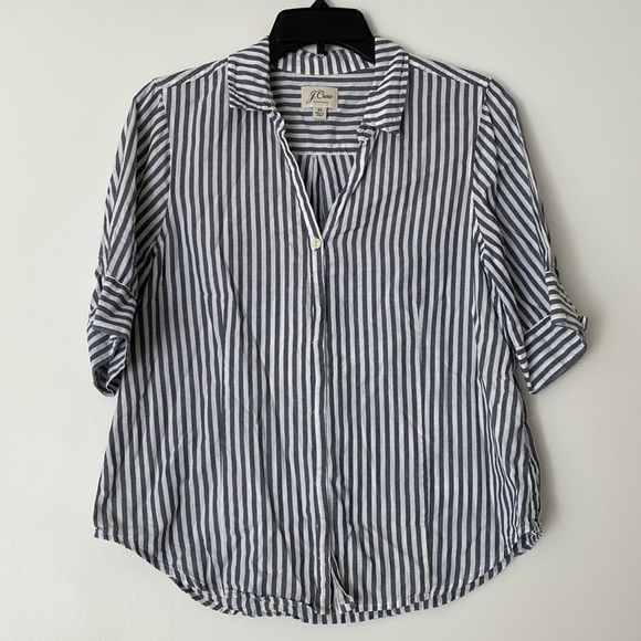 J. Crew short sleeve button up shirt in stripe. Grey and white XS - Picture 4 of 11